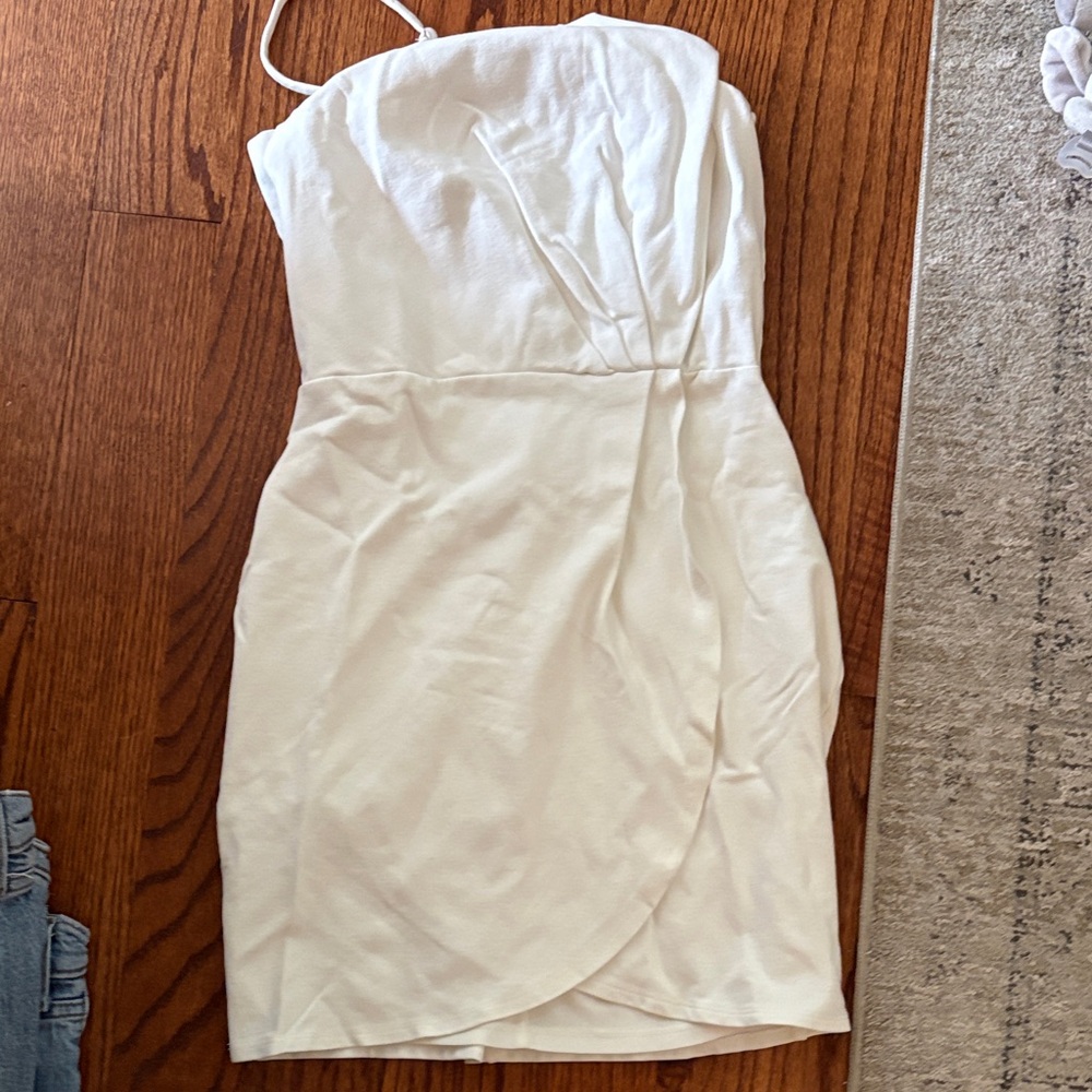 Lulu's White Strapless Wrap-Front Dress
